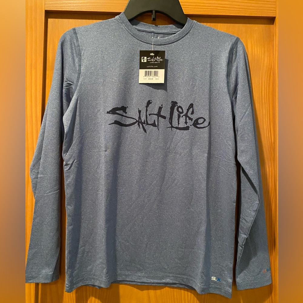 Salt Life Boy’s Harbor Blue Heather SLX (Drifit)  Long Sleeve Shirt NWT Size M